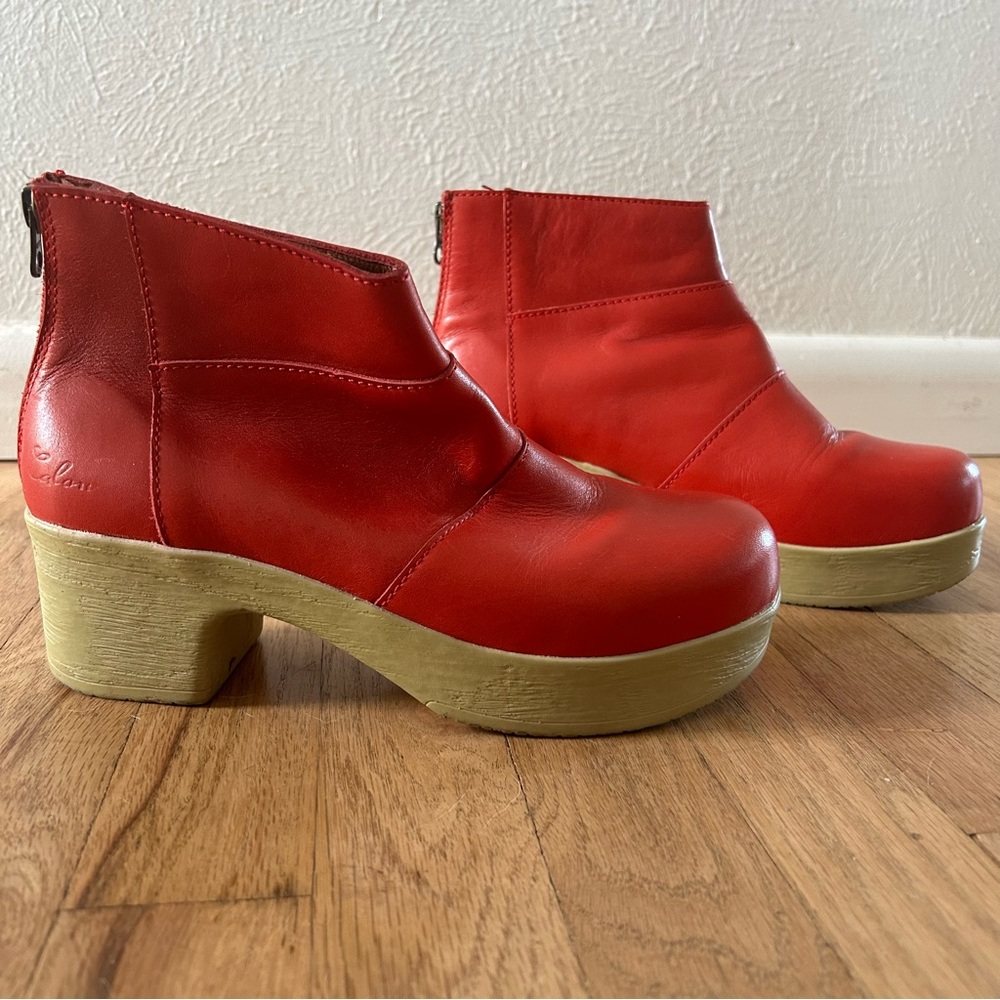 Calou Stockholm Wilma Zip Up Ankle Clog Boots Red Leather 38/7.5